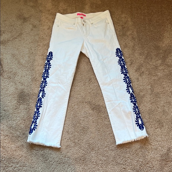 Lilly Pulitzer South Ocean crop flare pant with Lapis Geo Border Embroidery - Picture 3 of 11